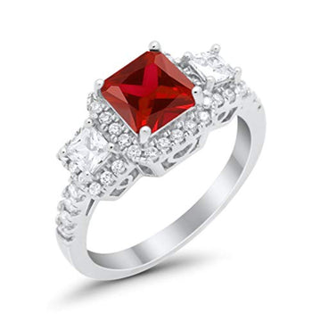 Princess Cut Simulated Garnet CZ Engagement Ring 925 Sterling Silver